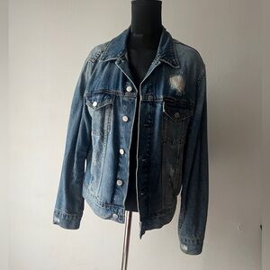 Calvin Klein Jeans Denim Jacket Mens Small Blue Distressed Light washed Trucker